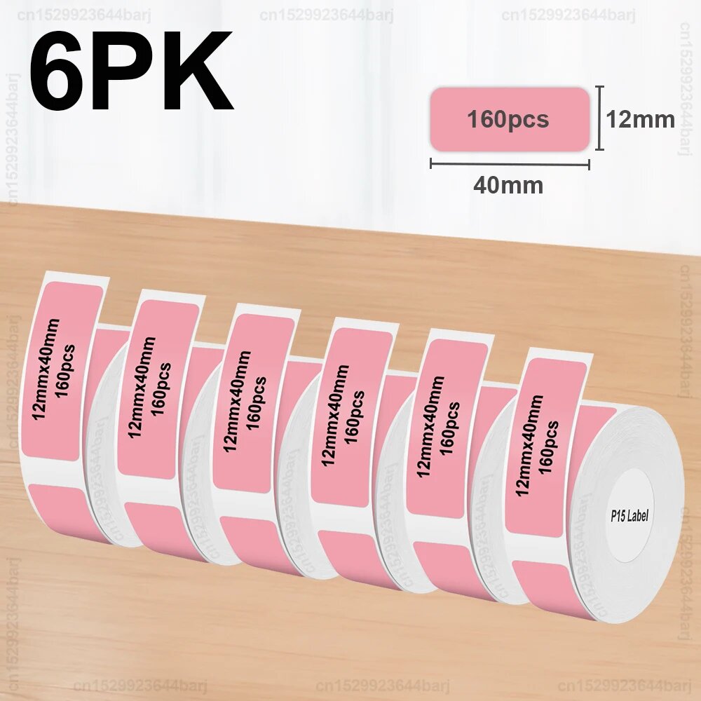 Термоэтикетки P15 12*40 мм ABCOLOR 210 шт. Розовый, 6PK 12x40mm Pink