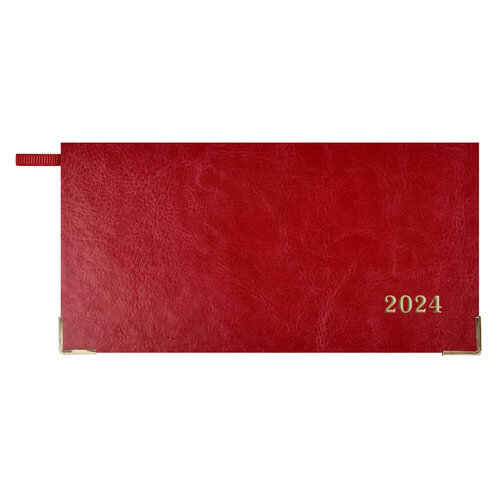 Еженедельник датированный 2024 размер 170х88 мм с метеллическими уголками и золотым срезом, красный