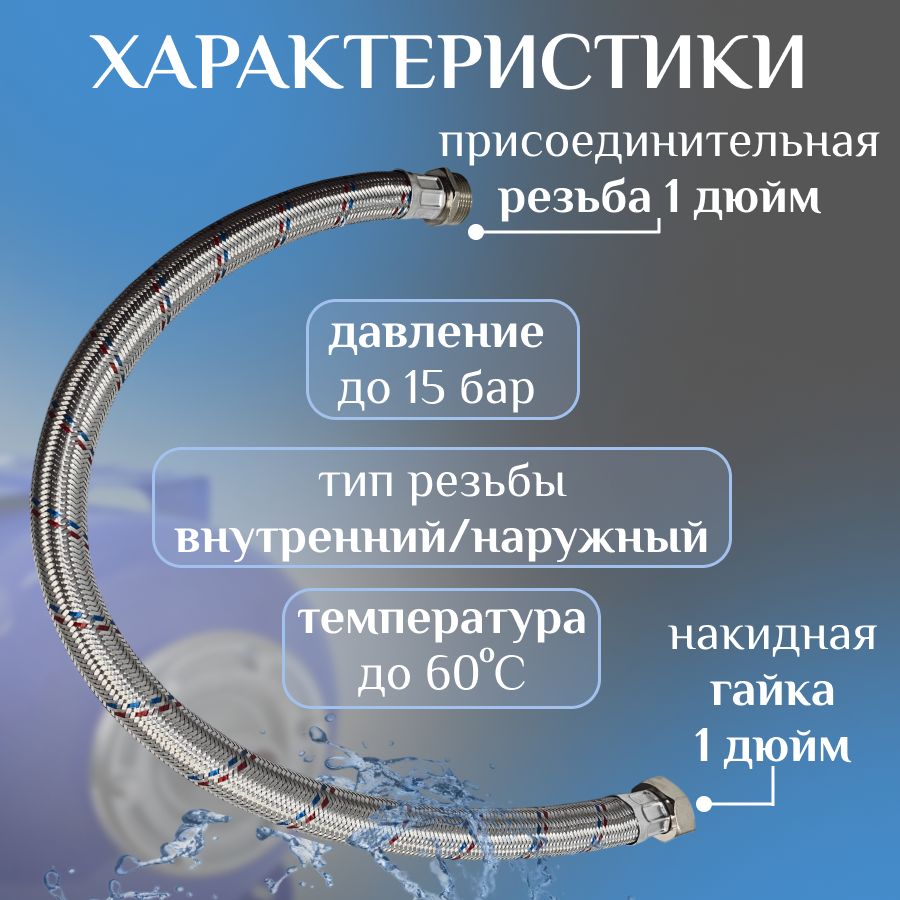 Шланг соединительный прямой "Thermofix" (прямой, 0.8 м.) (1/0"х1/0" г/ш)/ для насосной станции/ для гидроаккумулятора/ для гидробака