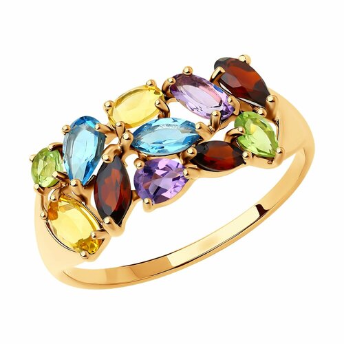 Кольцо Diamant online красное золото 585 проба топаз цитрин гранат аметист хризолит размер 20 микс 27735₽