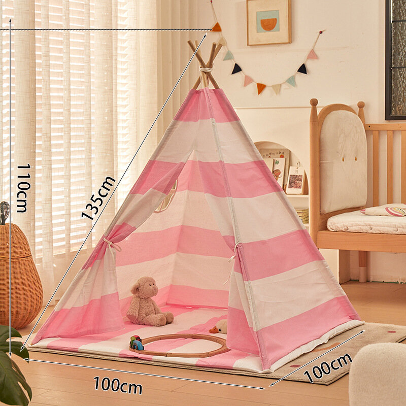 Вигвам Amazon Home "Индийский открытый замок", для игр, розовая/белая полоска, 1,35м