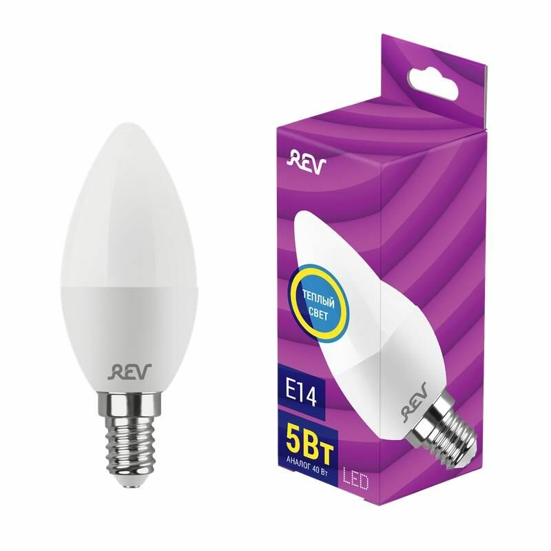 Лампа светодиодная C37 5Вт свеча 2700К тепл  бел  E14 420лм 180 240В REV 32271 9