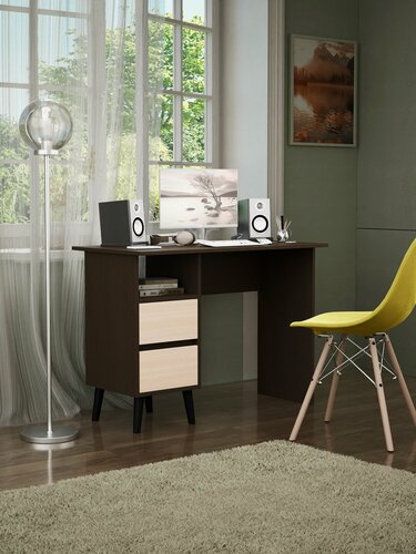 Изображение товара Стол Модерн-82 венге-дуб молочный письменный, компьютерный, с ящиком и полкой