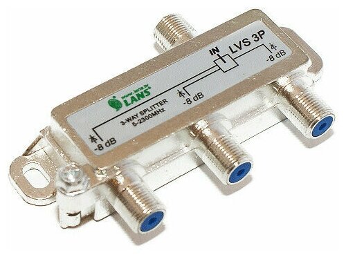 Делитель Lans LVS 3P делитель телевизионного сигнала на 3 с проходом питания 5-2300MHz (сплиттер)