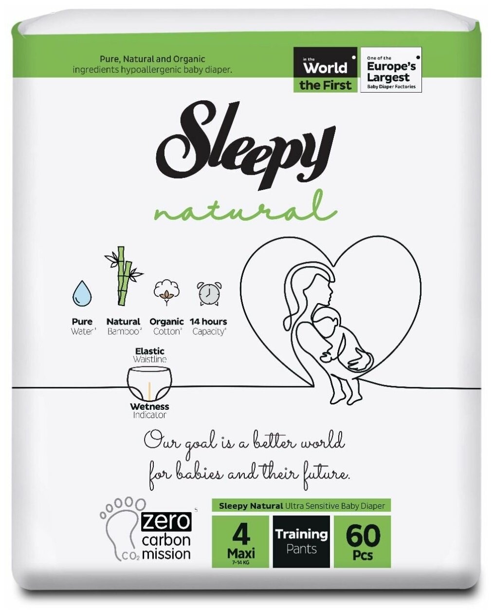 Подгузники-трусики детские Sleepy Natural размер 4 (7-14кг.) 60шт.