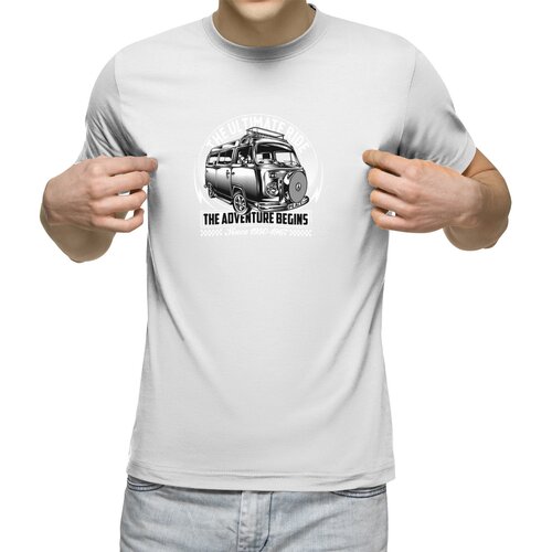Мужская футболка «The adventure begins» (3XL, белый)