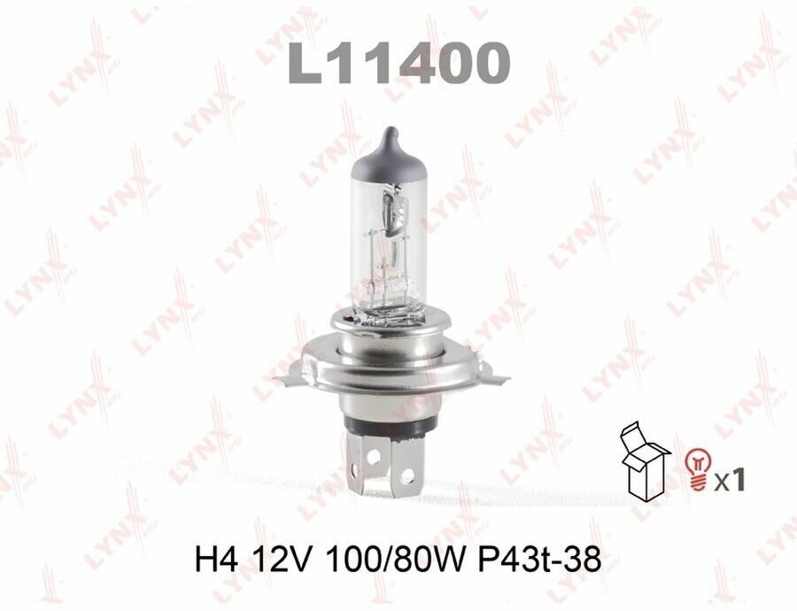 Лампа 12v h4 100/80w p43t lynxauto 1 шт. картон l11400
