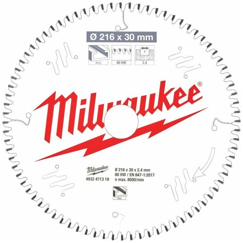 Диск пильный по алюминию (216x30x2.4 мм; 80Z) для торцовочной пилы Milwaukee 4932471319
