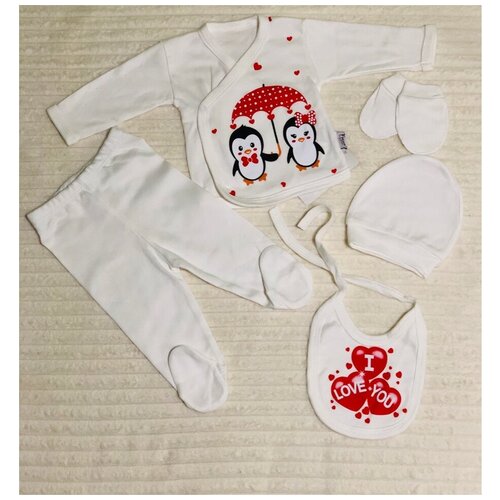 Белый Комплект для новорожденного 0-3 мес, 5 предметов