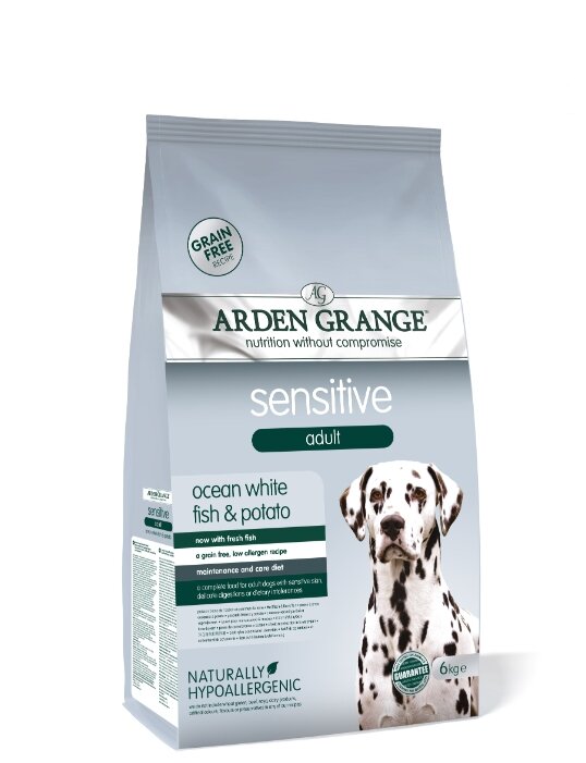 Корм для собак Arden Grange Sensitive океаническая белая рыба и картофель сухой корм для взрослых собак с деликатным желудком и/или чувствительной кожей