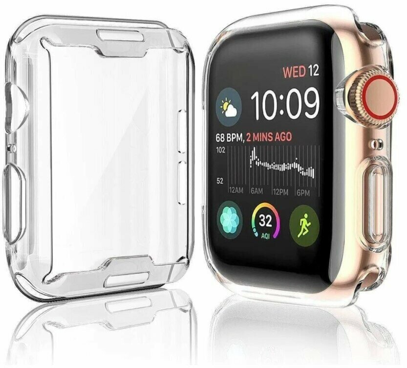 Силиконовый защитный чехол (кейс) Apple Watch Series 1 2 3 (Эпл Вотч) 38 мм для экрана/дисплея и корпуса противоударный бампер мягкий прозрачный — фото 1