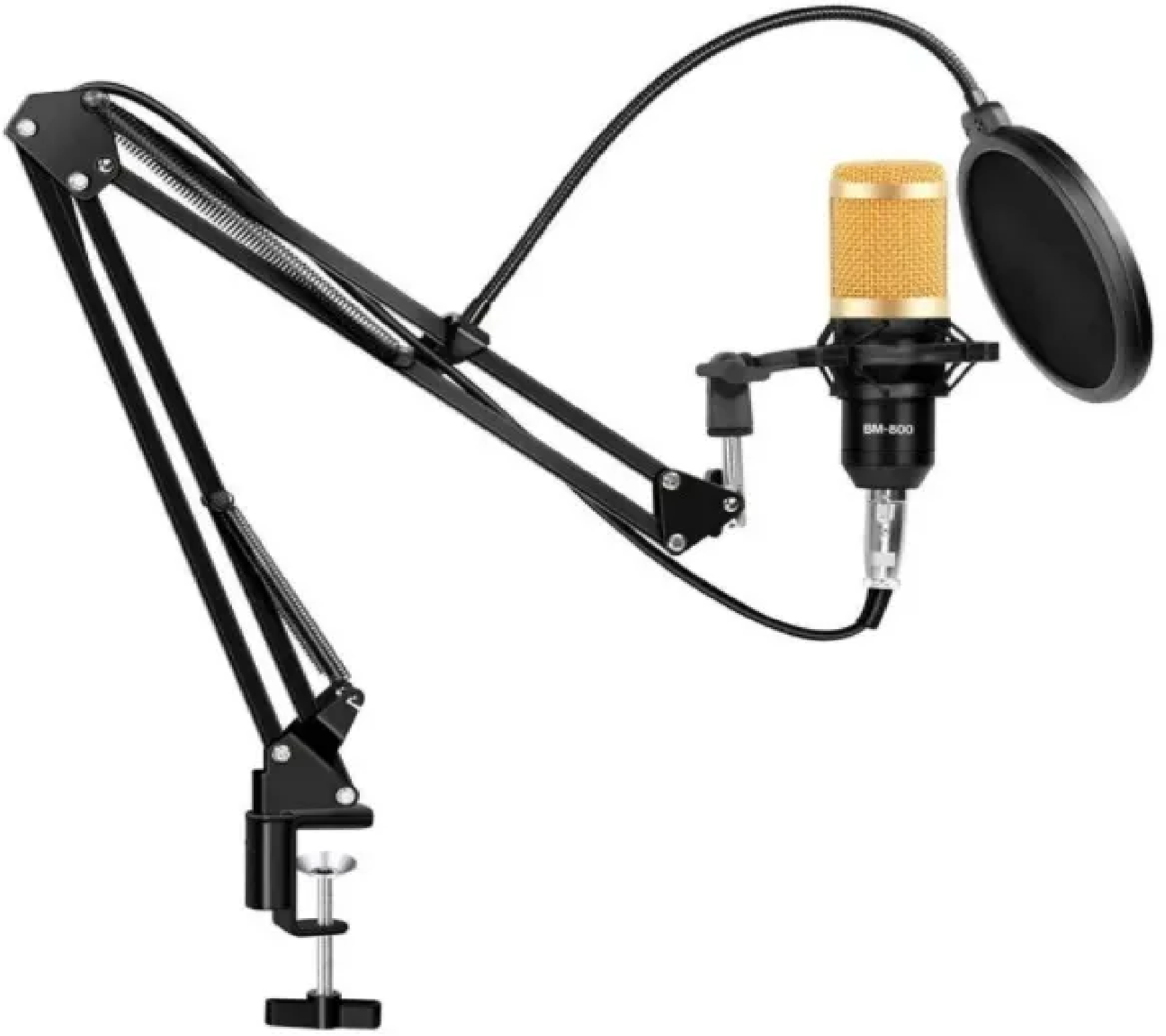 Cтойка для микрофона пантограф с поп-фильтром, держателем и усиленной струбциной Держатель настольный