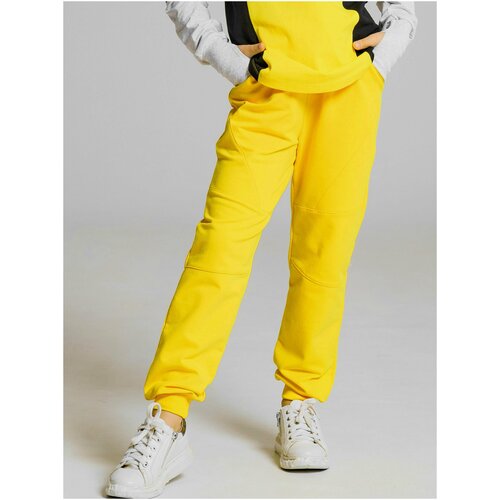 фото Школьные брюки джоггеры иново, повседневный стиль, карманы, размер 110, желтый
