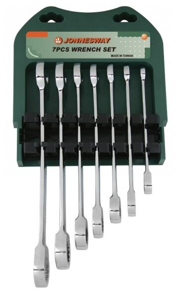 W45107S Набор ключей гаечных комбинированных трещоточных на держателе, 10-19 мм, 7 предметов