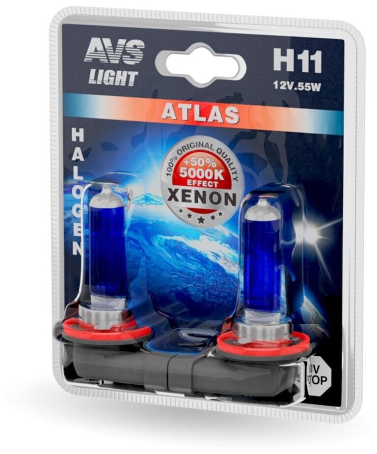 Галогенная лампа AVS ATLAS/5000К/H11.12V.55W. блистер-2шт.