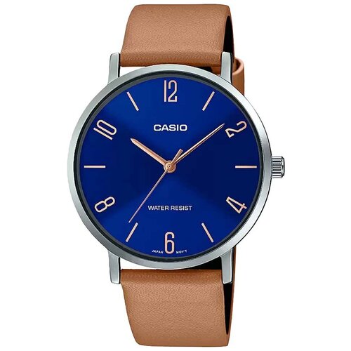 фото Наручные часы casio standard mtp-vt01l-2b2, синий, коричневый