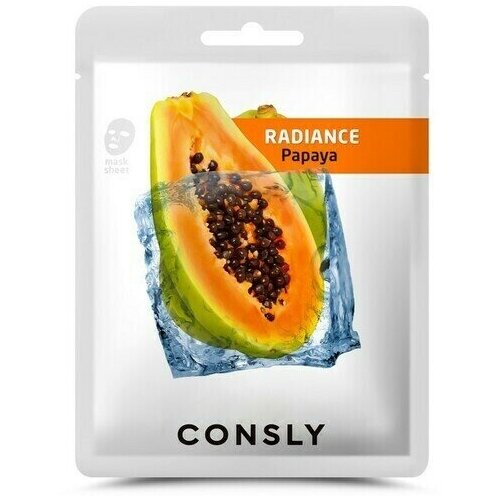 выравнивающая тон кожи тканевая маска с экстрактом папайи consly papaya radiance mask pack 1 шт Маска косметическая Consly Маска тканевая выравнивающая тон кожи с экстрактом папайи - Papaya radiance mask pack, 20мл 2 шт