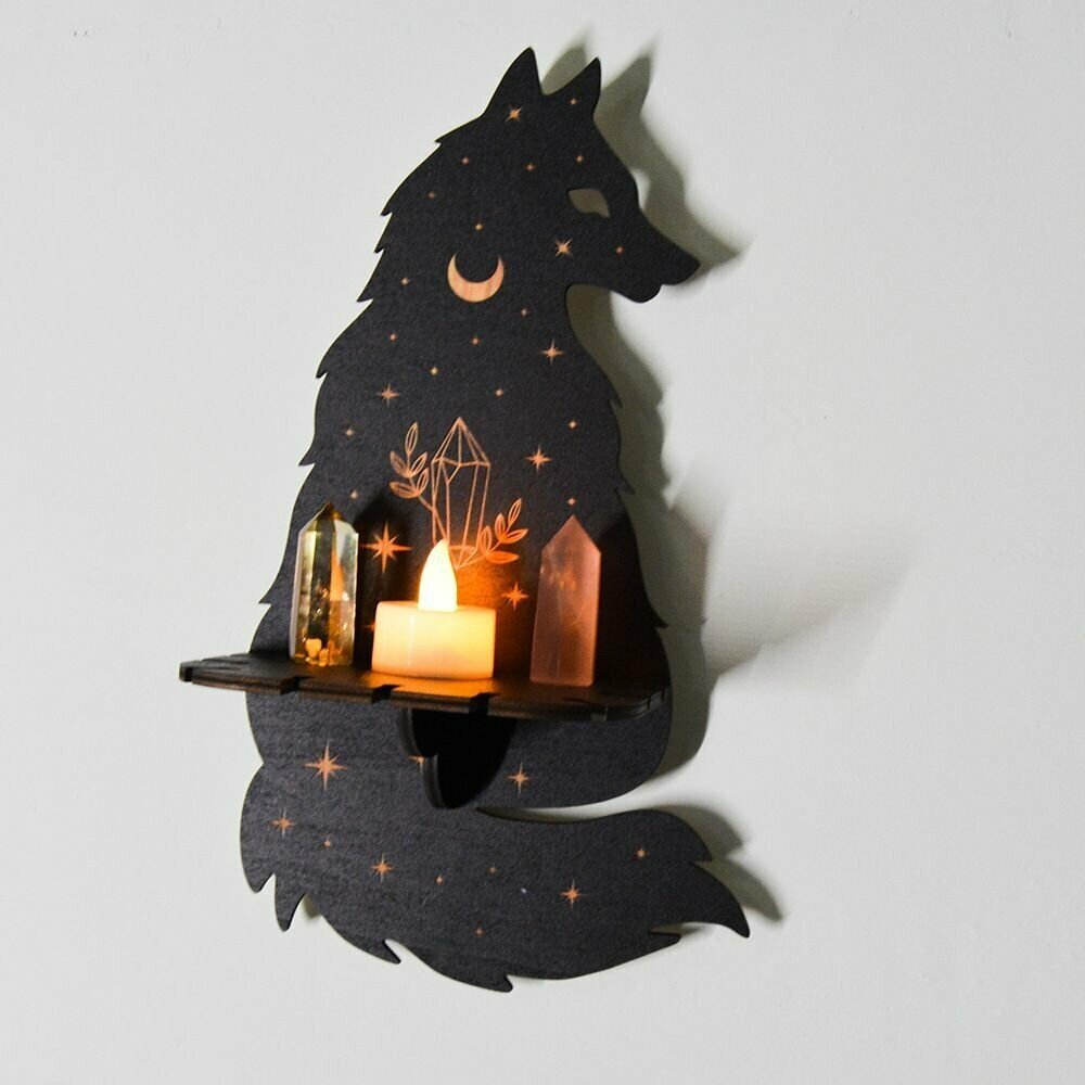 Полка декоративная интерьерная, подставка для свечей, держатель для украшений "Волк" - фотография № 7