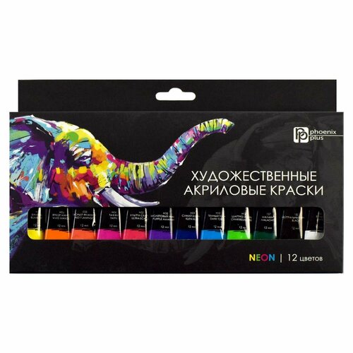 Краски акриловые 12цв 12млтуба Феникс слон неоновые цвета 64588 621₽