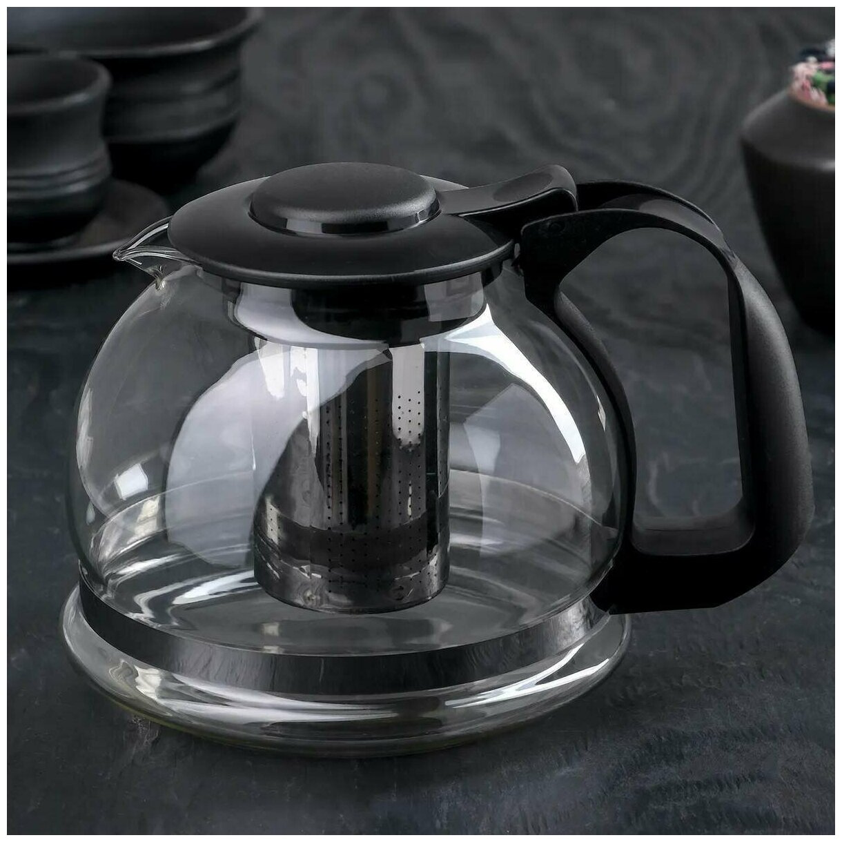 Заварочный чайник, кофейник, френч-пресс из стекла, черный, 1600 мл. - фотография № 5