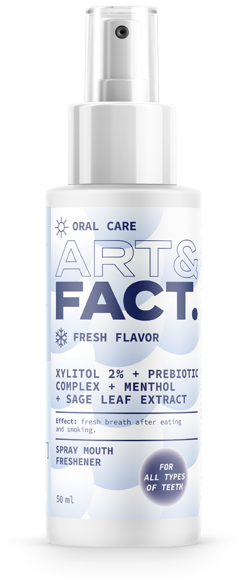 ART&FACT. Oral Care / Спрей освежитель для полости рта с ксилитолом 2% комплексом пребиотиков ментолом и экстрактом шалфея 50 мл