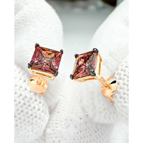 Пусеты Серьги Trade Jewelry из серебра 925 пробы (покрытие золото 585) с родолитом