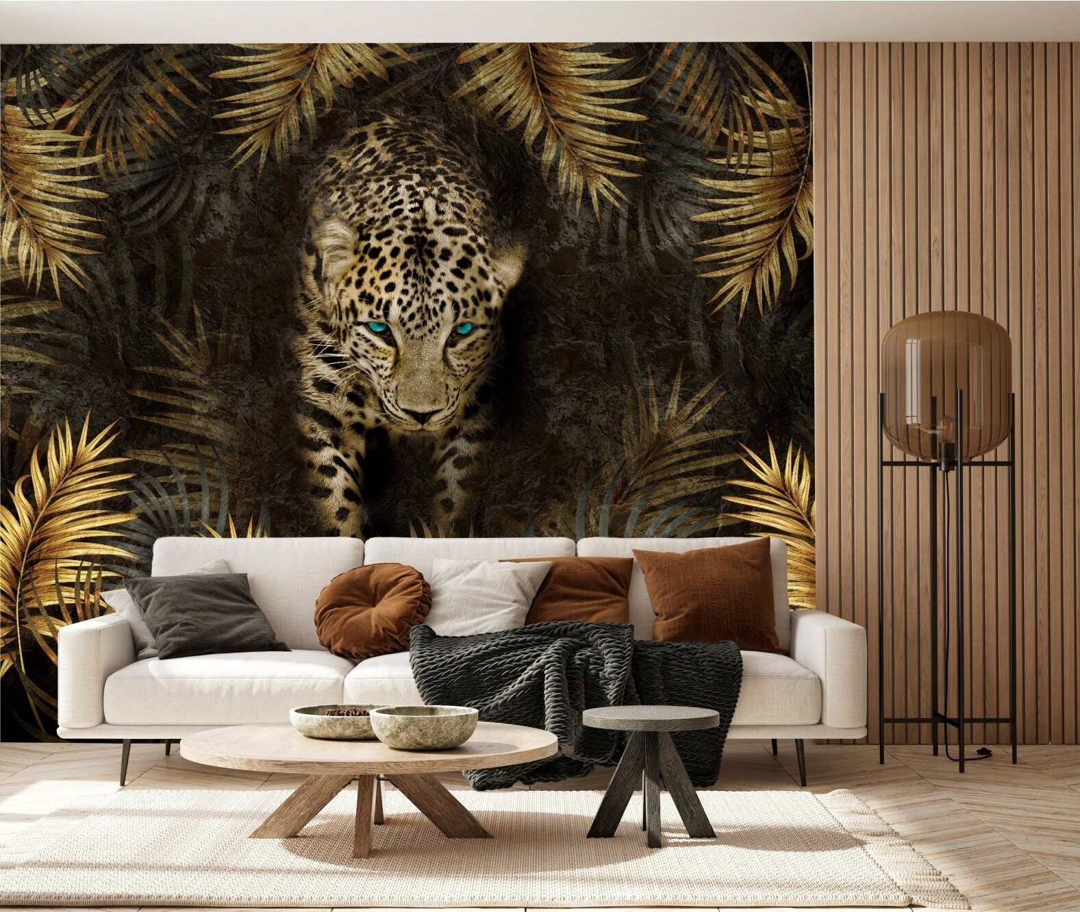 Фотообои "Леопард в тропических листьях" 300х260 см.