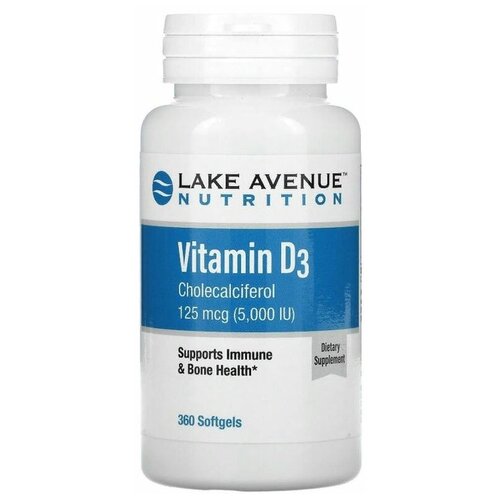Витамин D3 Lake Avenue Nutrition, 125 мкг (5000 МЕ), 360 капсул