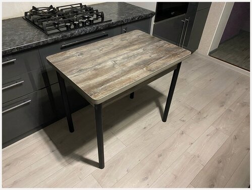 Изображение товара Стол обеденный раздвижной 90 см на 60(120) см серый с черными ножками