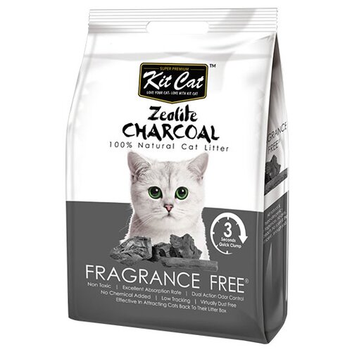 Комкующийся наполнитель Kit Cat Zeolite Charcoal Fragrance Free, 4кг, 1 шт.