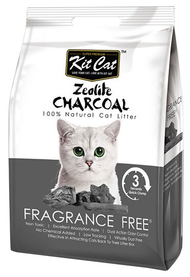 Kit Cat Zeolite Charcoal Frangrance Free цеолитовый комкующийся наполнитель - 4 кг - фотография № 1