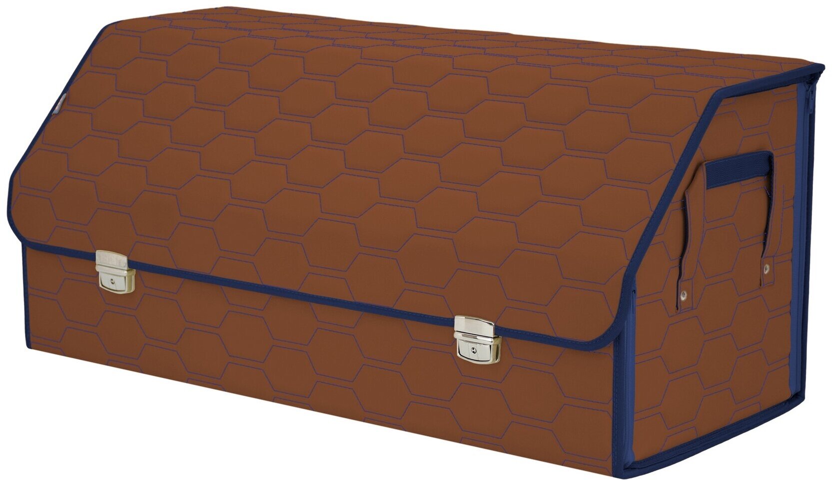 Органайзер-саквояж в багажник "Союз Премиум" (размер XXL). Цвет: светло-коричневый с синей прострочкой Соты.