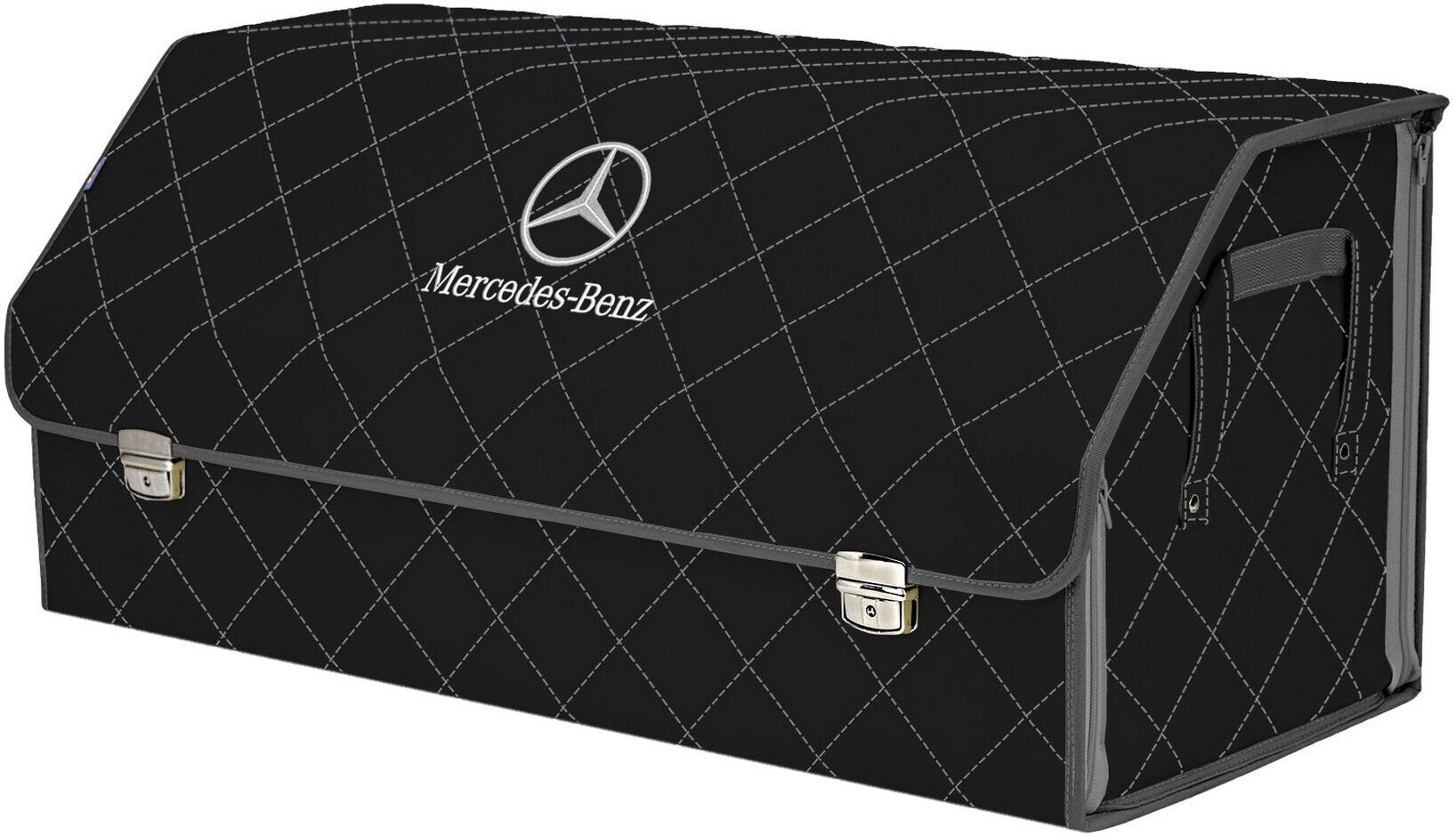 Органайзер-саквояж в багажник "Союз Премиум" (размер XXL). Цвет: черный с серой прострочкой Ромб и вышивкой Mercedes (Мерседес).
