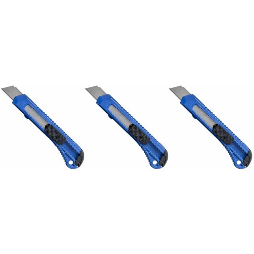 Attache Economy Нож канцелярский 18 мм с фиксатором, цвет синий, 3 шт