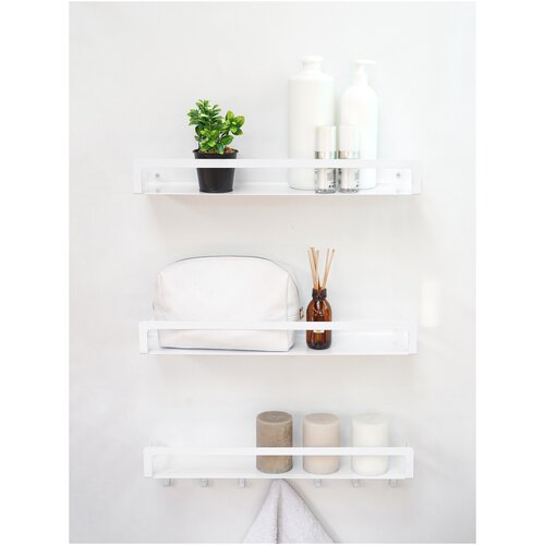 Полка для кухни металлическая ElectricLight 49,5х12. 3 полки с крючками. Белая.