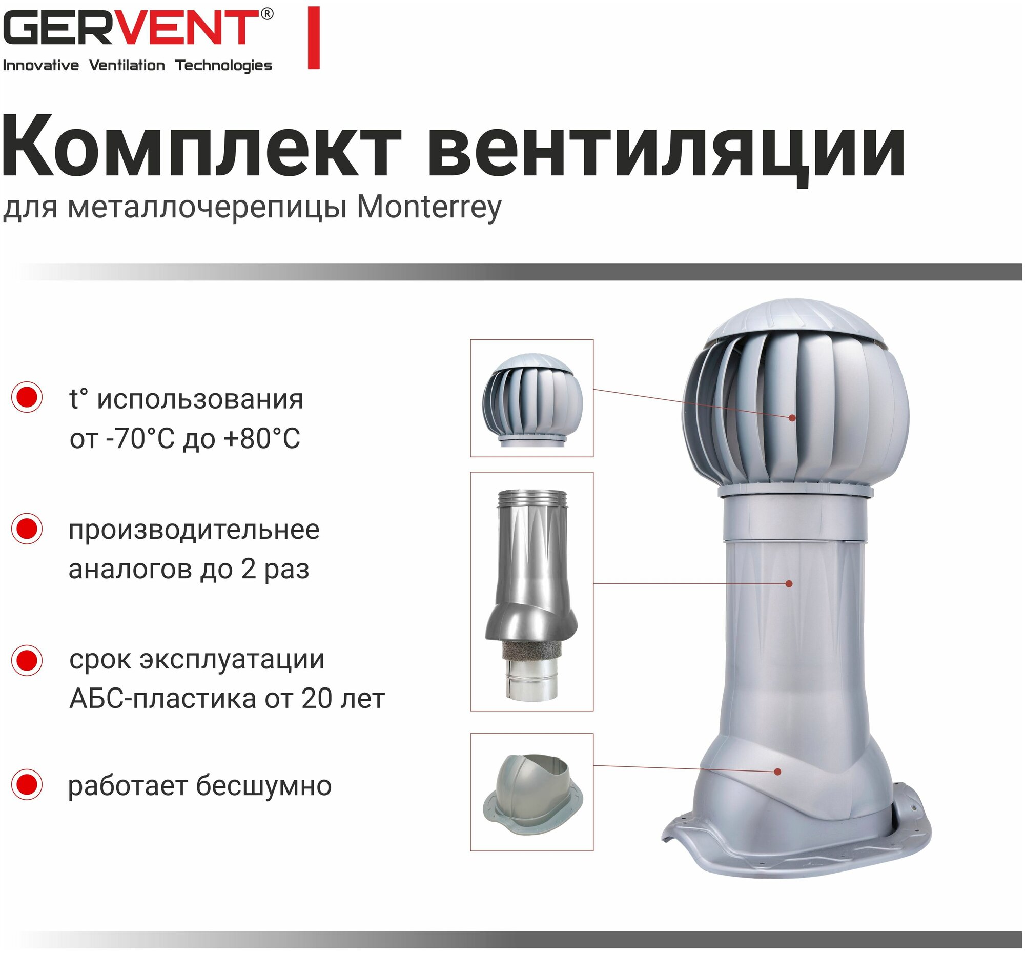 GERVENT, Комплект вентиляции для металлочерепицы Monterrey, серебряный - фотография № 2