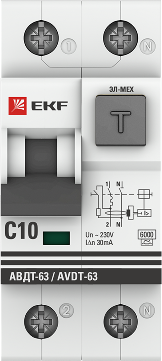 Выключатель автоматический дифференциального тока 2п C 10А 30мА тип A 6кА АВДТ-63 2мод. электромех. PROxima EKF DA63-10-30 - фотография № 3