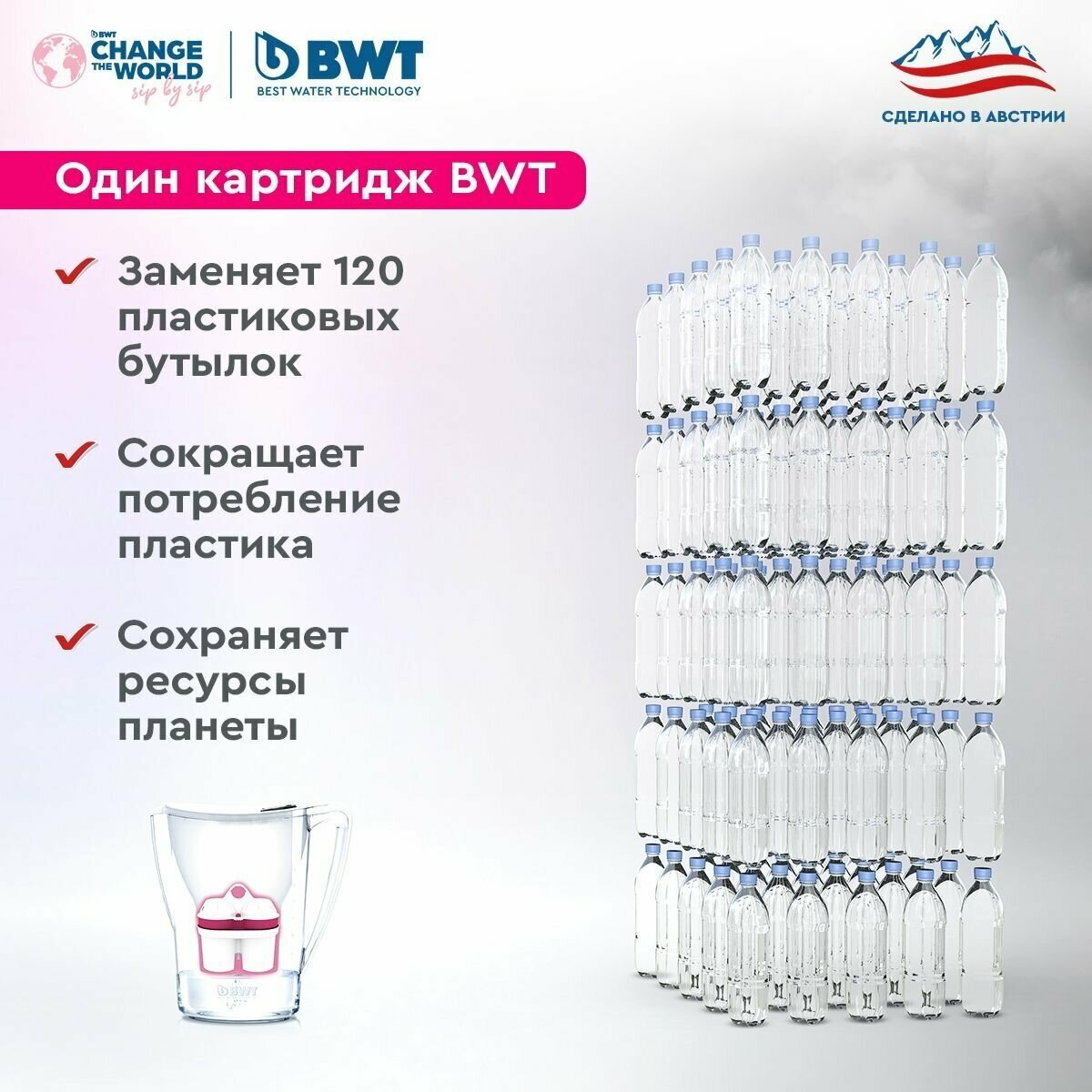 Фильтр для воды кувшин BWT Penguin/Aqualizer Home розовый, с механическим датчиком c 1 картриджем Magnesium Mineralized Water; минерализация Магнием - фотография № 16