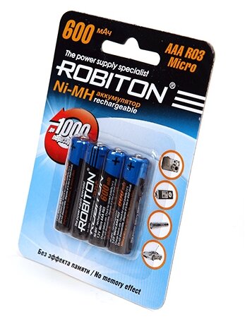 Аккумулятор Robiton AAA 600 mAh (уп 4 шт) 4607075942493 .