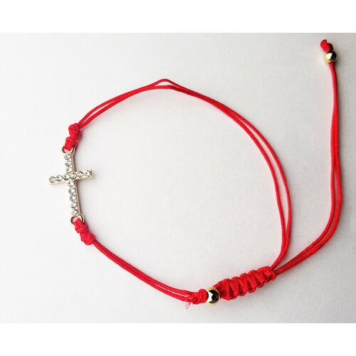 фото Браслет оберег крестик серебро красная нить со сверкающими кристаллами циркона oriole