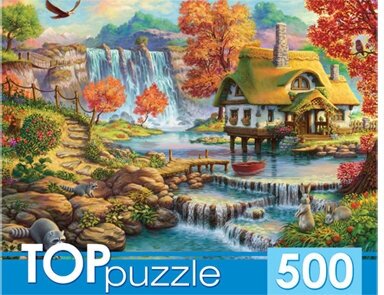 TOPpuzzle-500 "Домик и водопад" (ХТП500-4232) Рыжий кот - фото №4