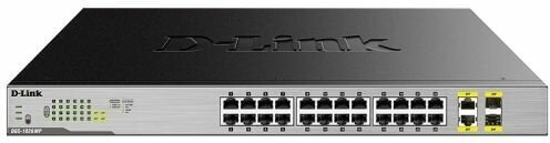 Коммутатор D-Link DGS-1026MP Unmanaged Switch 24x1000Base-T PoE, 2xCombo 1000Base-T/SFP, PoE Budget 370W, metal case