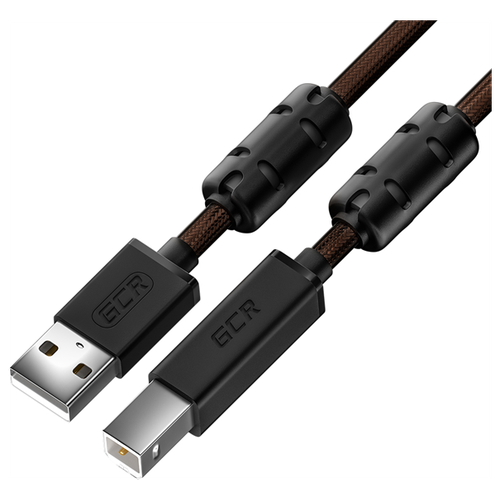 GCR Кабель PROF 2.0m USB 2.0, AM/BM, черно-прозрачный, ферритовые кольца, 28/24 AWG, экран, армированный, морозостойкий (GCR-50603) gcr кабель 0 5m usb 2 0 am bm угловой правый черный 28 24 awg