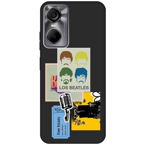 Матовый Soft Touch силиконовый чехол на Tecno Pop 6 Pro, Техно Поп 6 Про с 3D принтом Beatles Stickers черный матовый soft touch силиконовый чехол на tecno pop 6 pro техно поп 6 про с 3d принтом stormtrooper stickers черный