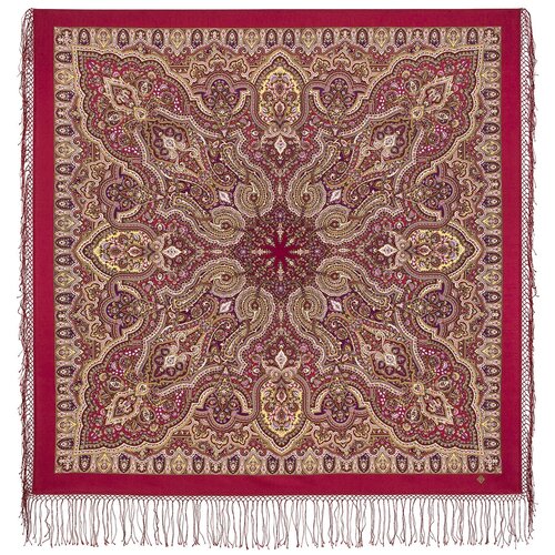 Павловопосадский шерстяной платок с шелковой бахромой, 1883 Шиповник, вид 5, красный