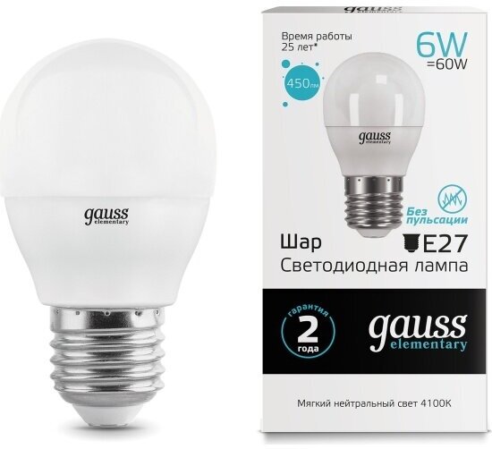 Светодиодная лампа Gauss LED Elementary Globe 6W E27 4100K