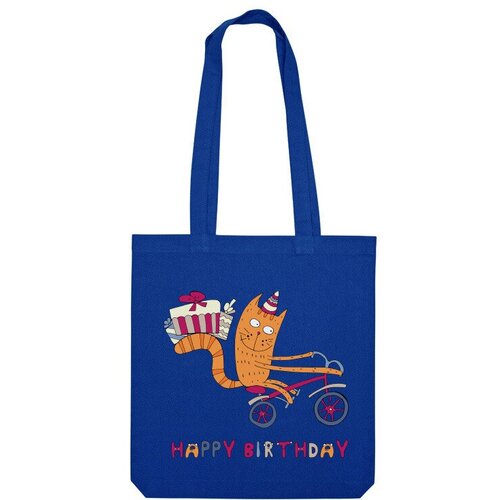 Сумка шоппер Us Basic, синий мужская футболка кот едет на велосипеде с подарками m красный