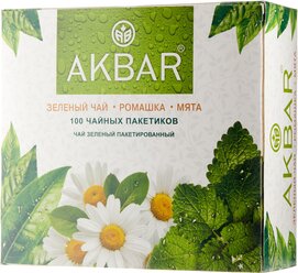 Akbar зеленый мята-ромашка чай в пакетиках, 100 шт