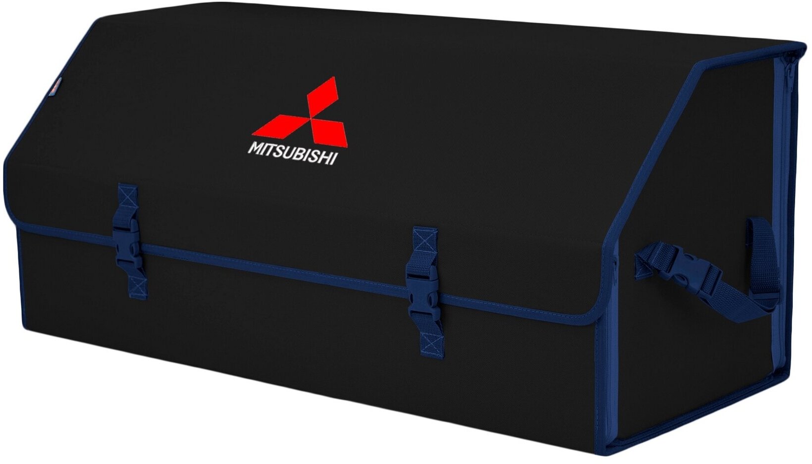 Органайзер-саквояж в багажник "Союз" (размер XXL). Цвет: черный с синей окантовкой и вышивкой Mitsubishi (Митсубиши).