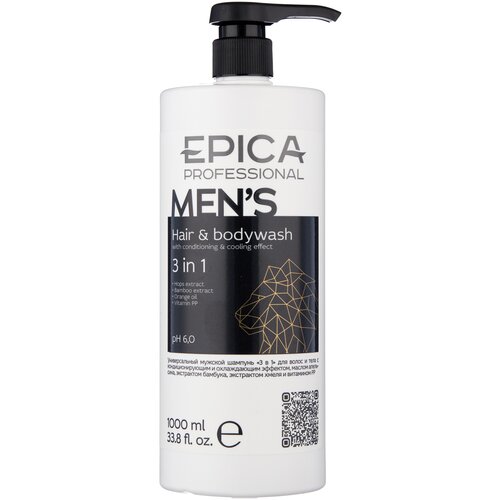 EPICA Professional Men's 3 in 1 Универсальный мужской шампунь для волос и тела, 1000 мл